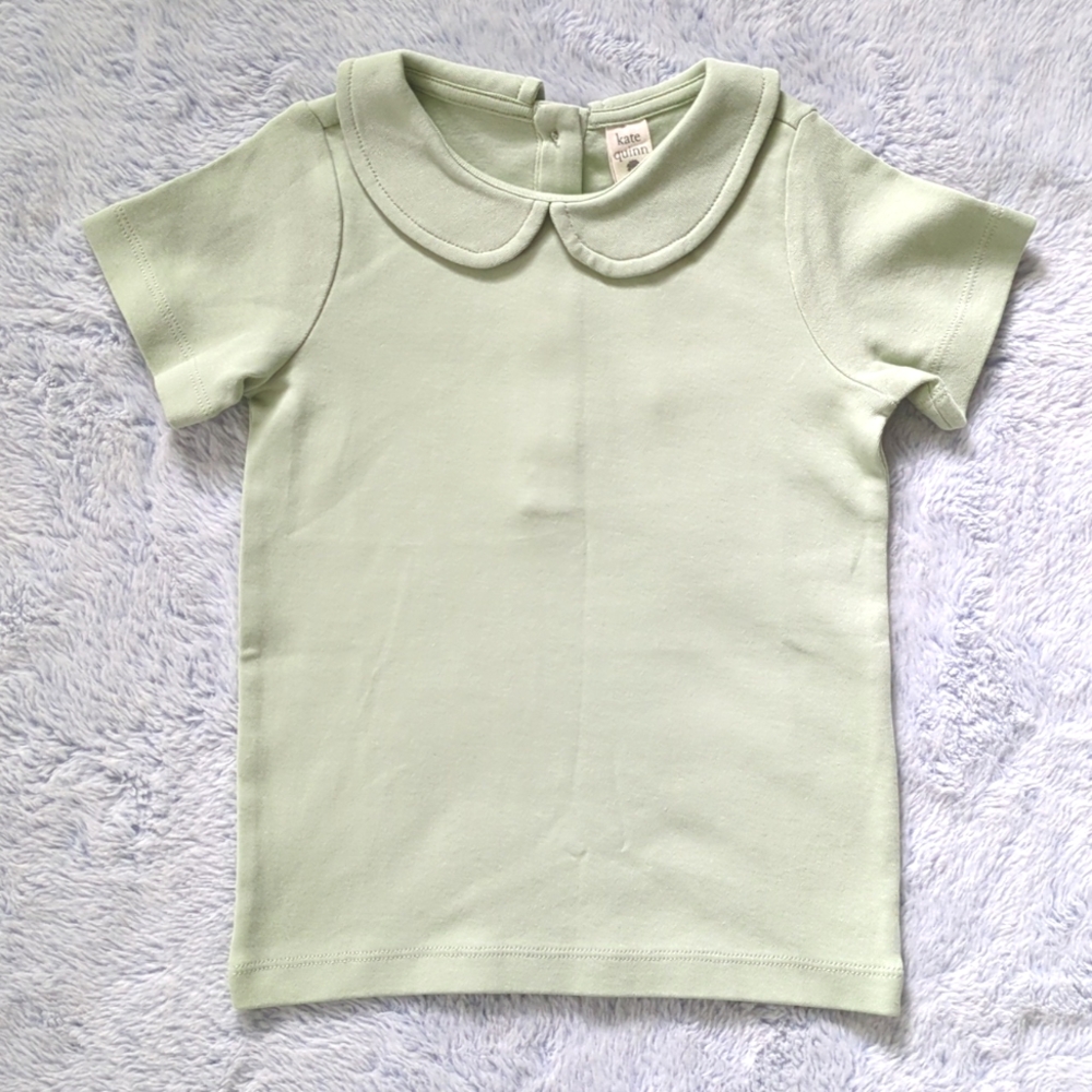 NWT 3T Kate Quinn Organics Short Sleeve Peter Pan Tee Shirt Bok Choy Green